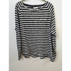 Roxy Women's Blue And White Striped Long Sleeve Top In Size Large